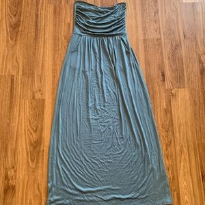 Blue Strapless Maxi Dress with pockets